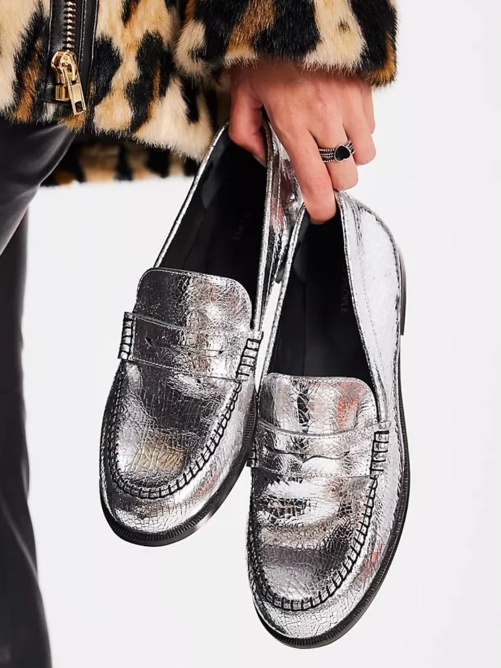 Free People Silver Metallic Penny Loafers (new in box)